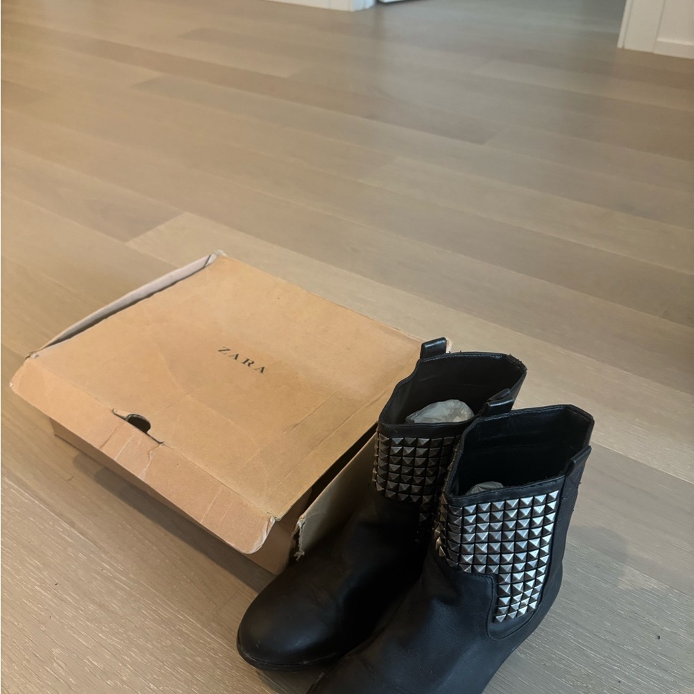 Zara Black Boots with Silver Studs